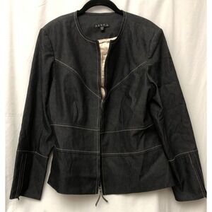 Vesti Women's Blue Short Zip-Up Lined Jacket w Front Stitching Details - Size 16